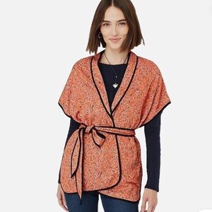 NWT! J Jill Belted Quilted Ruana Jacket Kimono Size XL-3X|Orange Paisley Belted